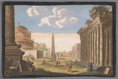 Gezicht op de ruïnes van de Zuil van Trajanus, de Boog van Constantijn en andere monumenten te Rome door Robert Sayer
