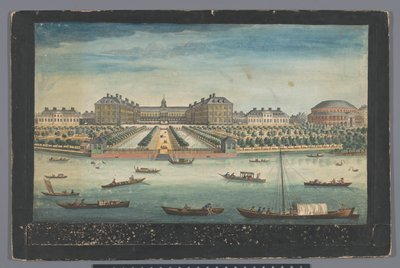 Gezicht op het Royal Hospital Chelsea en de Rotunda in Ranelagh Gardens te Londen door Robert Sayer