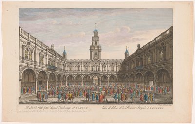 Gezicht op het interieur van de Royal Exchange te Londen door Robert Sayer