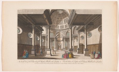 Gezicht op het interieur van de kerk Saint Stephen Walbrook te Londen door Robert Sayer