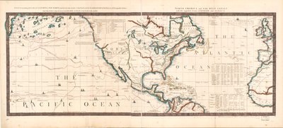 Kaart met de kusten van Californië, New Albion en Russische ontdekkingen in het noorden; met het schiereiland Kamtsjatka in Azië, daartegenover; en eilanden, verspreid over de Stille Oceaan, ten noorden van de lijn. Noord-Amerika en het Westen door Robert Sayer And John Bennett