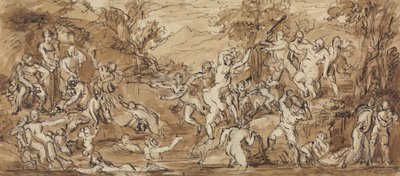 Figurenstudie van een Bacchanaal Viering in een Bebost Landschap door Robert Smirke