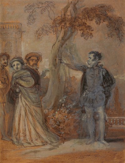 Malvolio die Maria, Fabian en Sir Toby misbruikt door Robert Smirke