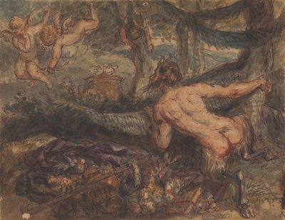 Pan, die van Achter een Boom naar Putti Kijkt, die Pijlen Schieten door Robert Smirke