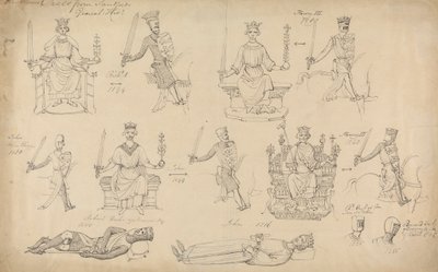 Studies van figuren en zegels uit Sandfords Geneal History door Robert Smirke