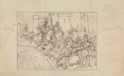 Studie van gepantserde ridders in gevecht met paarden door Robert Smirke