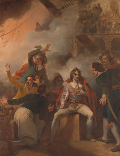 De graaf van Sandwich weigert zijn schip te verlaten tijdens de Slag bij Solebay door Robert Smirke