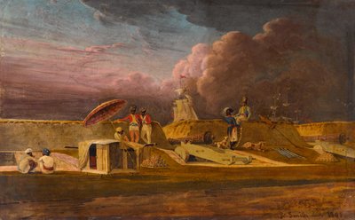 Het Jumna-kanaal bij Meerut met soldaten en vestingwerken door Robert Smith