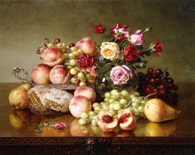 Fruit stilleven met rozen en honingraat, 1904 door Robert Spear Dunning