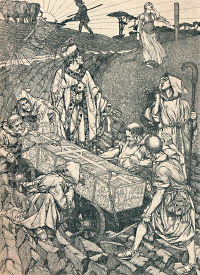 De legende van St. Cuthbert, pentekening, 1891-1920 door Robert Spencer