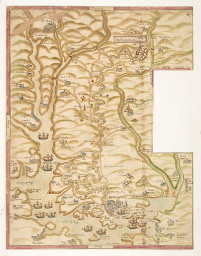 Een gekleurde kaart van Plymouth Harbour en van het land tot Tavistock, mogelijk getekend door Robert Spry door Robert Spry