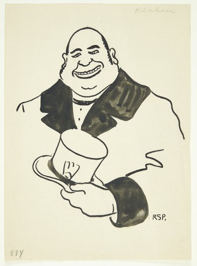 Portret van een man met een hoge hoed in de ene hand door Robert Storm Petersen