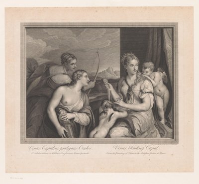 Venus doet een blinddoek om bij Cupido door Robert Strange