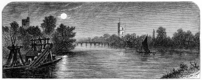 Putney Bridge en Kerk bij Maanlicht, 1880 door Robert Taylor Pritchett