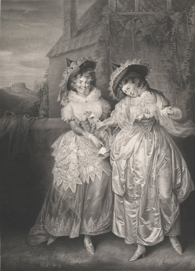 Mevrouw Ford en mevrouw Page Shakespeare, Vrolijke vrouwtjes van Windsor, Act 2, Scene 1, 1793 door Robert Thew
