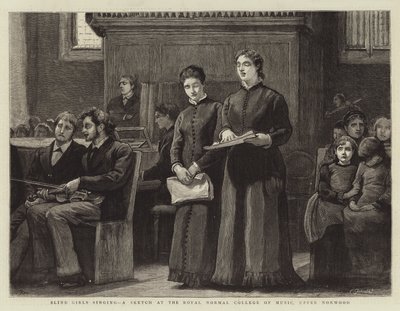 Blinde Meisjes zingen, een Schets bij het Koninklijk Normaal College voor Muziek, Upper Norwood door Robert Walker Macbeth