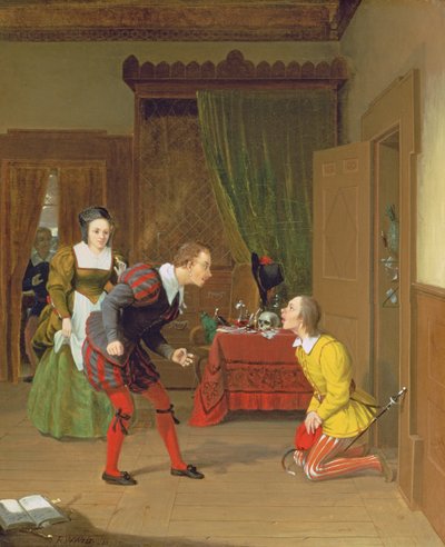 Dr. Caius, Simple en Dame Quickly, scène uit The Merry Wives of Windsor, 1830 door Robert Walter Weir