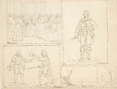 Vier schetsen, 1824 door Robert Walter Weir