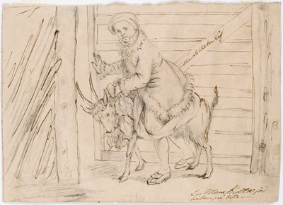 "Een Mora-bal voor de bok op de wei", nainen ratsastamassa pukilla door Robert Wilhelm Ekman