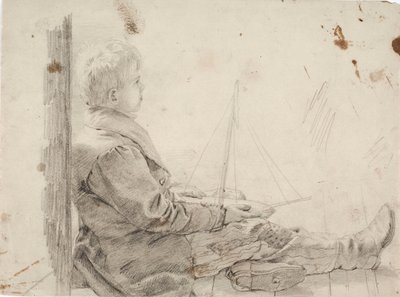 Zittende jongen met een zeilboot op zijn schoot door Robert Wilhelm Ekman