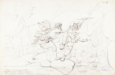 Dood van een huisdier ; Originele tekening voor de serie "Kalewala, Fink National-dikt, framställd i teckningar af R.W.Ekman". door Robert Wilhelm Ekman