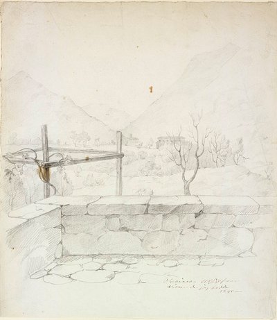 Uitzicht op de villa waar de kunstenaar woonde in Subiaco door Robert Wilhelm Ekman