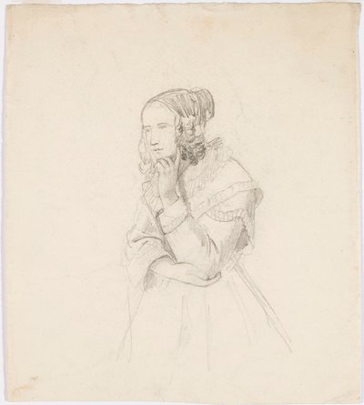 Vrouw leunt met haar kin op haar linkerhand door Robert Wilhelm Ekman
