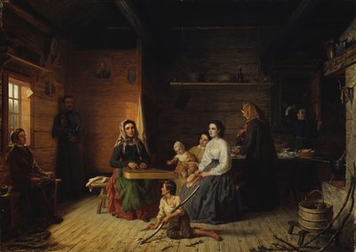 Kantele spelen in een Boerenhuisje, 1868 door Robert Wilhelm Ekman