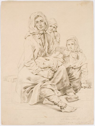 Een bedelgezin uit Taala, een vrouw met drie kinderen door Robert Wilhelm Ekman