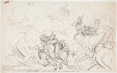 Het schieten van Väinämöinen, schets voor een serie tekeningen met Kalevala-thema door Robert Wilhelm Ekman