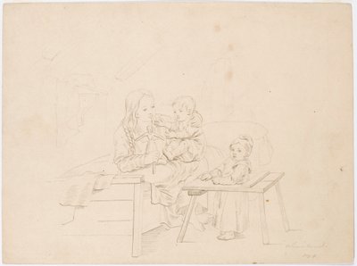 Meisje met twee kinderen door Robert Wilhelm Ekman
