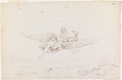 Väinämöinen gedragen door een adelaar ; Originele tekening voor "Kalewala, Fins nationaal gedicht, gepresenteerd in tekeningen door R.W.Ekman". door Robert Wilhelm Ekman