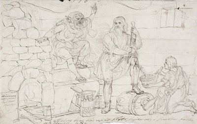 Gesneden knie van Väinämöinen, schets door Robert Wilhelm Ekman