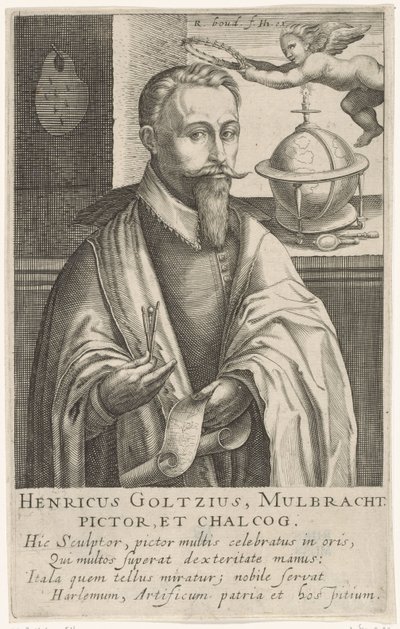 Portret van Hendrik Goltzius, ca. 1610 (gravure) door Robert Willemsz de Baudous