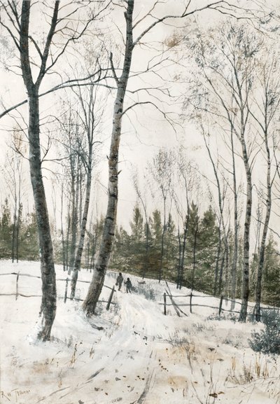 Twee figuren in een winterbos door Robert Winchester Fraser