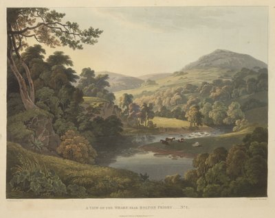 Een uitzicht op de kade, nabij Bolton Priory door Robert the Elder Havell