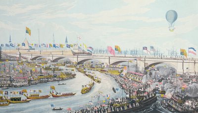 De Opening van de Nieuwe London Bridge, door Koning Willem IV en Koningin Adelaide, 1831 door Robert the Elder Havell