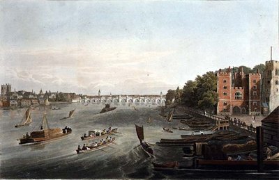 Een Uitzicht op Westminster Brug en Lambeth Paleis, pub. 1820 door Colnaghi & Co. (gravure) door Robert the Elder and Younger Havell