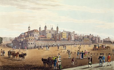 Uitzicht op de Tower of London en de Munt, uitgegeven door Colnaghi und Co, 1821 door Robert the Elder and Younger Havell