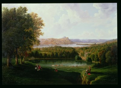 Uitzicht vanaf Tarrytown op de Hudson River Old Dutch Church en Beckham Manor door Robert the Younger Havell