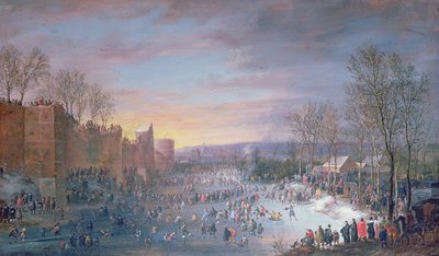 Schaatsen op de Stadtgraben in Brussel, 1649 door Robert van den Hoecke