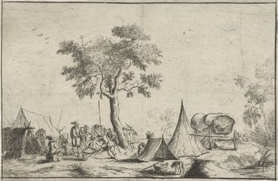 Kampement met een spitse tent door Robert van den Hoecke
