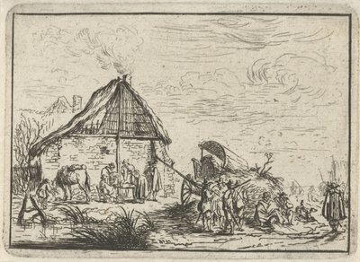 Soldaten bij een hooiberg door Robert van den Hoecke
