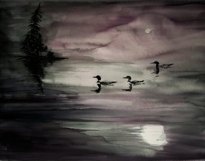 Duikers op een maanverlicht meer door RodMacIver