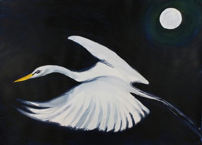 Witte reiger bij maanlicht door RodMacIver