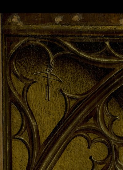 Detail van het maaswerk in het hoofddel van de Kruisafneming door Rodgier van der Weyden