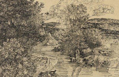 Baden in een beek door Rodolphe Bresdin
