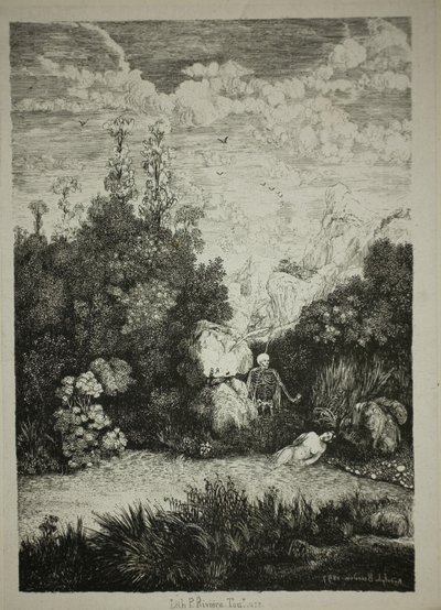 Badhuisvrouw en de dood door Rodolphe Bresdin