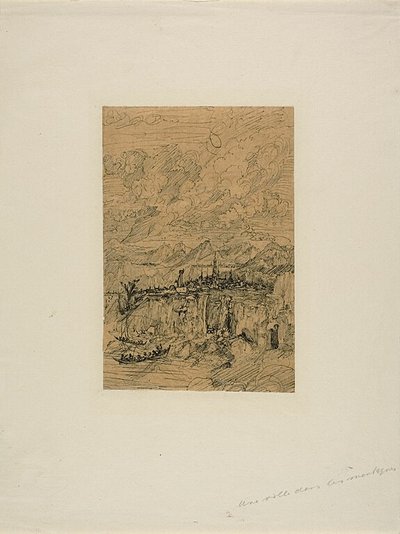 Stad in de bergen door Rodolphe Bresdin