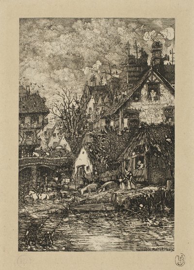 Een dorp binnenkomen, uit Revue Fantaisiste door Rodolphe Bresdin